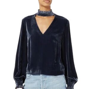 Intermix Velvet Blue Top Choker Neckline M